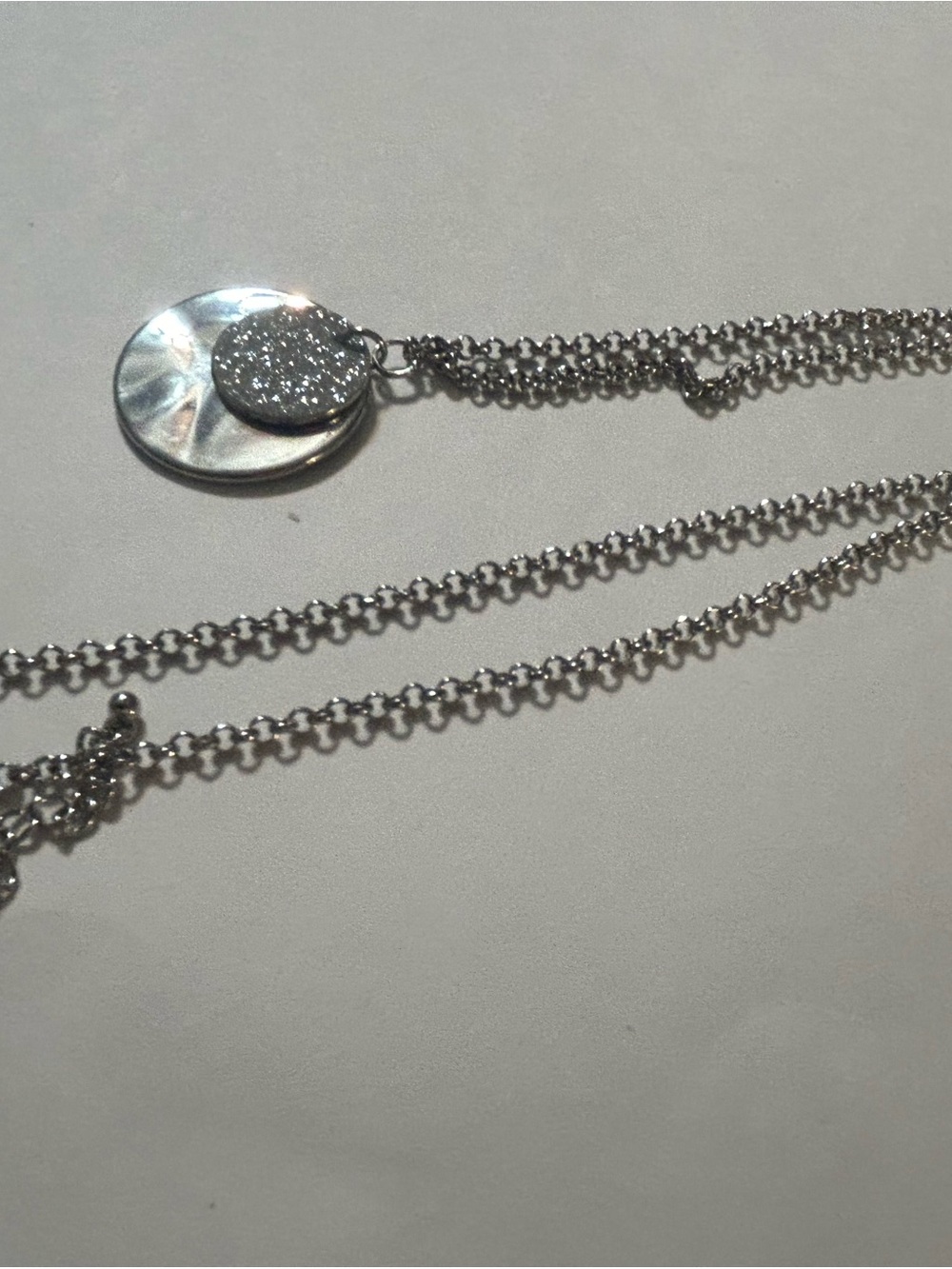 Lia Sophia Silver Layered Glitter Druzy Disc Pendant Necklace